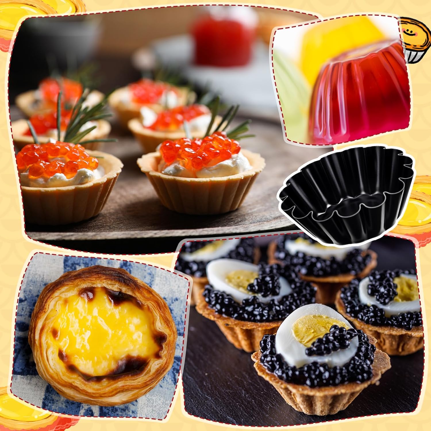 LemonRoad 16 Pcs Egg Tart Molds, Non-stick Carbon Steel Tart Pans, Mini Pie Moulds, Muffin Cupcake Pudding Baking Cup Maker - for Pies, Chinese Egg Tarts, Cakes (2.6 Inch)