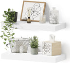 Vivelove Bathroom Floating Shelves for Wall, 16 inchs x 6.7” deep x 1.4” Wall Shelf for Bedroom, Living Room, Kitchen, Office Home Decor, Narrow Wood Shelves with Invisible Brackets - Set of 2, White