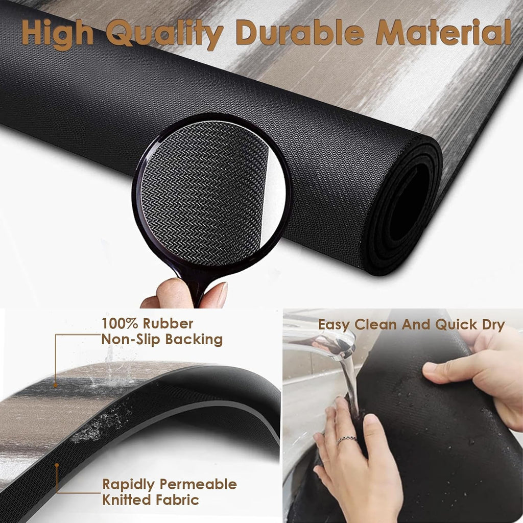 Arttown Coffee Mat for Countertops, Striped Abstract Tan Gray Retro Dish Drying Mat 2 Pcs for Kitchen Bar Accessories, Fit Under Coffee Maker Espresso Machine Dish Rack Hide Stain Rubber 12x19in