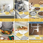 Findosom 2PCS 16" x 24" Fall Dish Drying Mat & 24" x 5.5" Sink Splash Guard, Super Absorbent & Cuttable Dish Mat Drying Kitchen Mat with Yellow Floral, Hide Stain Drying Mat for Kitchen Counter