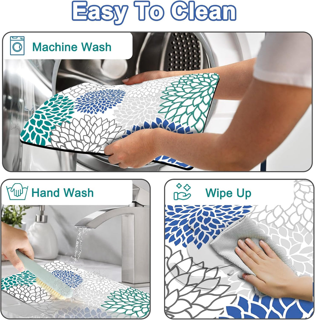 Dish Drying Mat for Kitchen Counter, 12" X 20" Absorbent Coffee Bar Mat Rubber Backing, Easy to Clean Kitchen Drying Matt for Dishes, Utensils, Countertops, Outlined Floral