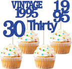 Gyufise 24Pcs Vintage 1995 Cupcake Toppers Cheers to 30 Fabulous Thirty Cupcake Picks Decorations for 30th Birthday Wedding Anniversary Party Supplies Deep Blue