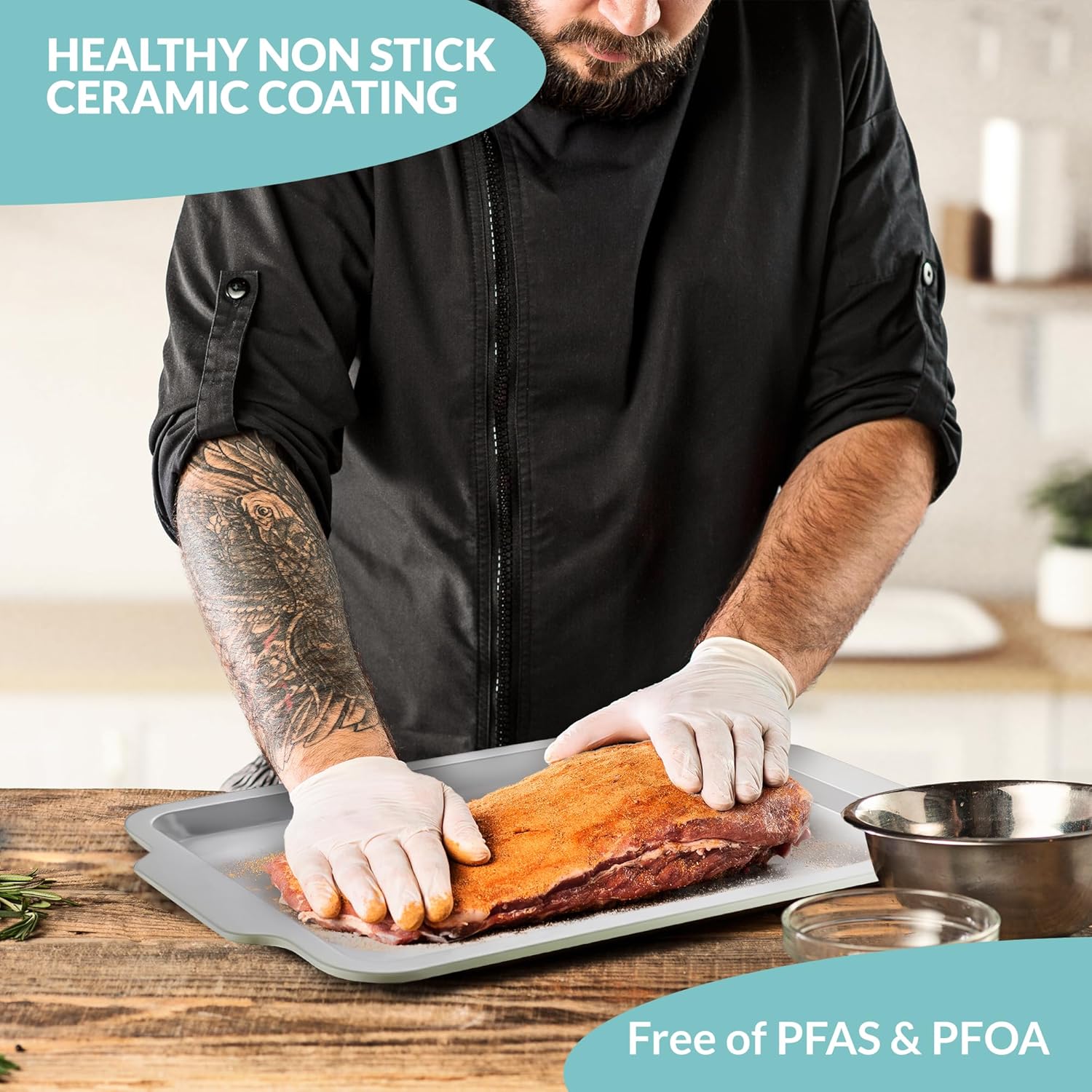 Boxiki Kitchen Nonstick Ceramic Jelly Roll Pan, 15 x 10 Inches - PTFE & PFOA Free Baking Pan Perfect for Every Kitchen - Multipurpose Cookie Sheet for Baking, Roasting, and More