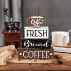 Farmhouse Coffee Bar Accessories Decorations Rustic Coffee Wood Sign Cafe Table Centerpieces Rustic Cafe Bar Decorations for Home Kitchen Shelf Desk Tiered Tray Decor