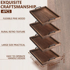 Lallisa 4 Pcs Large Wooden Serving Trays Decorative 15.75 x 11.81 x 2.36 Inch Ottomantray Rustic with Handle for Banquet Party Rectangular Lap Tray for Breakfast Coffee Table Picnic Bed Eating