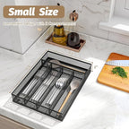 Silverware Organizer Metal Mesh, Small Drawer Organizer, Utensil Cutlery Tray for kitchen drawers, Flatware Organizer with 5 Compartment, Black(9.3"*12.6")