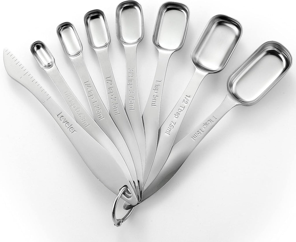 Spring Chef Stainless Steel Measuring Spoons Set of 8 with Leveler, Metal Teaspoon & Tablespoon Measuring Spoons for Dry & Liquid Ingredients, Fits in Spice Jars - Kitchen Gadgets For Baking & Cooking