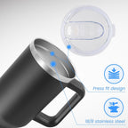 DOMICARE 40 oz Tumbler with Handle and Straw, Stainless Steel Tumbler with Lid and Straw, Reusable Vacuum Insulated Cup, Travel Coffee Mug, Black, 4Pack