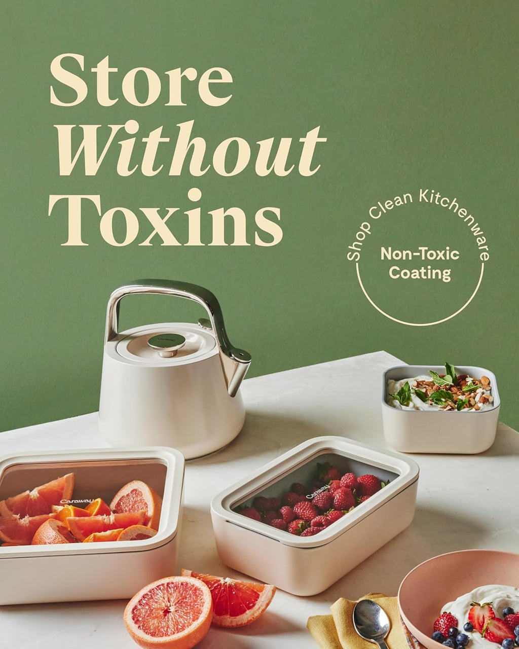Caraway 3pc Glass Food Storage Set – 10 Cup, 6.6 Cup, & 4.4 Cup Food Containers - Ceramic Coated - Non Toxic Non Stick Lunch Box with Glass Lids - Dishwasher, Oven, & Microwave Safe - Navy