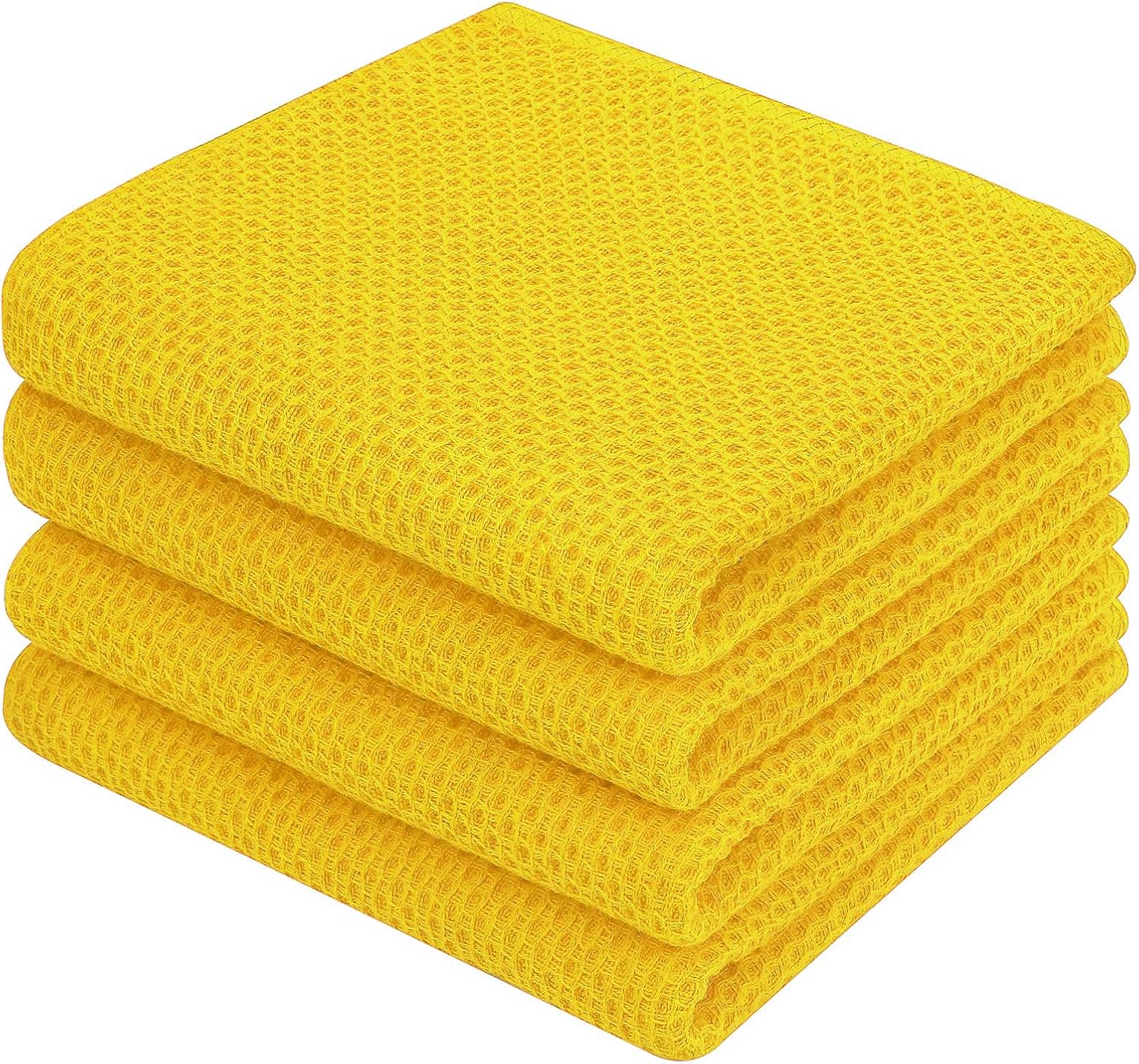 Homaxy 100% Cotton Waffle Weave Kitchen Dish Towels, Ultra Soft Absorbent Quick Drying Cleaning Towel, 13 x 28 Inches, 4-Pack, Yellow