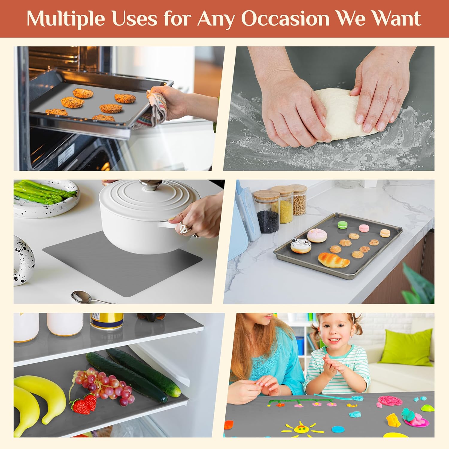 Silicone Baking Mat, 16 IN x 10 FT Free Cutting Baking Sheet, Non-Stick Reusable Dough & Pastry Mat, Non-Slip Silicone Mat Roll for Air Fryer Liner, Freeze Dryer, Oven Baking Pan, Kitchen Counter