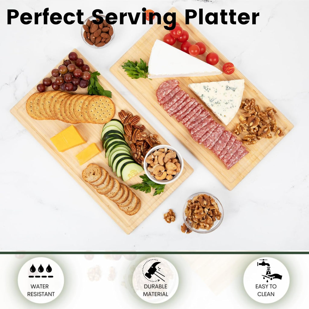 DECOMIL-Bamboo Wood Cutting Board Set of 2, Wood Serving Board, 15.25 x 8.25 Inch Chopping Boards for Charcuterie, Vegetables, Meat, for DIY projects