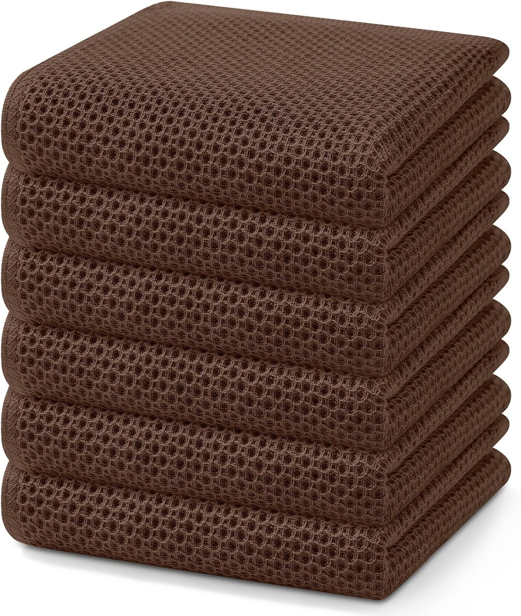 Homaxy 100% Cotton Waffle Weave Kitchen Dish Towels, Ultra Soft Absorbent Quick Drying Cleaning Towel, 13 x 28 Inches, 6-Pack, Coffee
