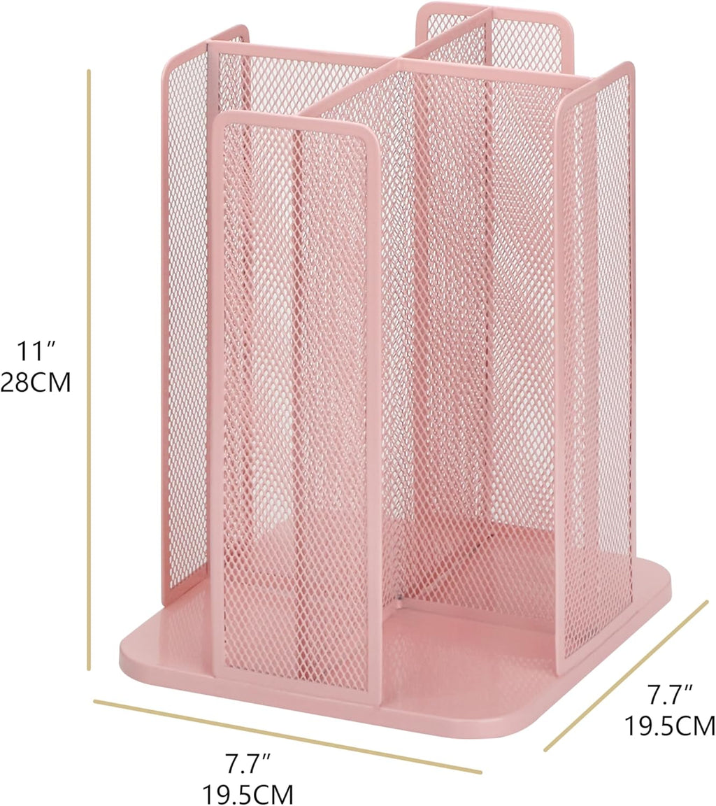 Annova Paper/Plastic Cup and Lid Holder Plastic Storage Organizer, 360°Rotating Coffee Mup Dispenser with 4 Compartments, Multifunctional Storage Rack for Home, Office, Bar, Coffee Shop (Light PInk)