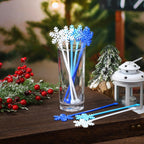 30 Pcs Christmas Drink Stirrers Xmas Stir Stick Holiday Coffee Swizzle Stick Reusable Plastic Hot Cocoa Bar Chocolate Decoration Cocktail Mixer(Blue Snowflake,Blue White)