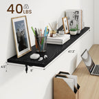 RICHFOCUS Floating Shelves for Wall Decor, 47.3W x 8D Wall Shelves Set of 2, 8 Inch Deep Rustic Wood Shelves Wall Mounted with Brackets, Long Floating Shelves for Living Room Bedroom Kitchen, Black