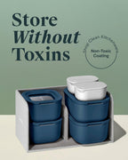 Caraway Mini Food Storage 11pc Set - Glass Storage Containers for Food - Non-Toxic Ceramic-Coated Glass - Air Release Technology - Compact & Stackable Design - Navy