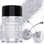 Silver Edible Glitter - 5g Food Grade Cake Decorating Shimmering Glitter, Edible Sprinkle Luster Dust for Drinks, Chocolates, Fondant, Strawberries, Cupcakes, Candy, Cookie - Vegan