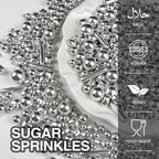 Silver Pearl Rods Heart Sprinkles, Baking Sugar, Silver Sprinkles for Cake, Mix Size, Cupcake Decoration, Holiday, Mother's Day, Wedding Party Supplies