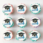 Gyufise 48Pcs Edible 2025 Graduation Cap Cupcake Toppers Wafer Paper Class of 2025 Grad Cap Cupcake Picks for 2025 Graduation Theme Party Cake Decorations Supplies Blue