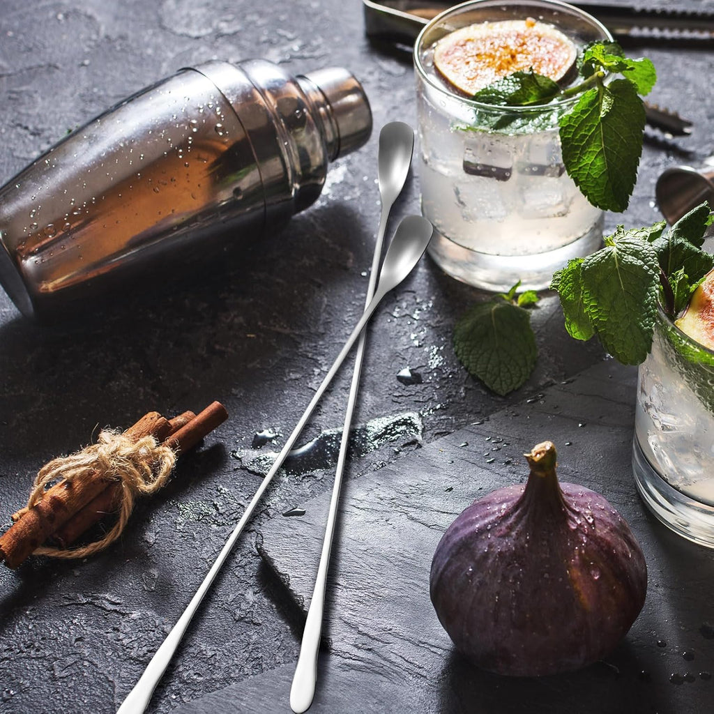 Patelai 8 Pieces Stainless Steel Coffee Stirring Spoons 12.4 Inch Reusable Coffee Stirrers Long Handle Bar Cocktail Salt Spoons Tiny Swizzle Sticks for Bar Cocktails