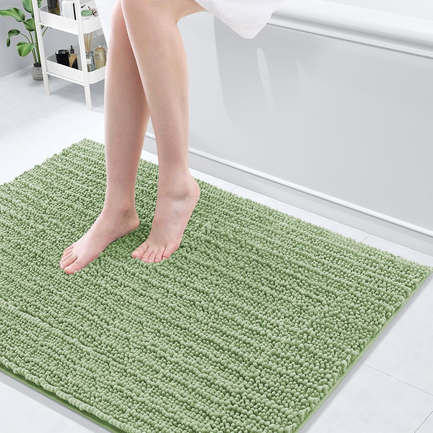 Arotive Luxury Chenille Bathroom Rug Mat, Extra Soft Thick Absorbent Shaggy Bath Rugs, Non-Slip Machine Wash Dry, Plush Bath Mats for Bathroom, Shower and Tub, 40x32, Sage Green