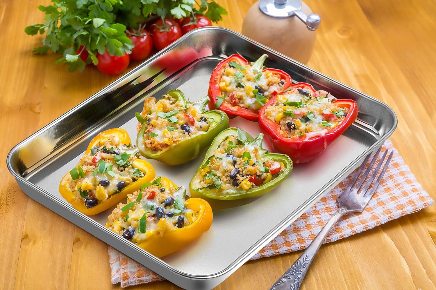 P&P CHEF 10.5 Inch Baking Cookie Sheet, Oven Pan Tray Stainless Steel Sheet Pan for Kitchen, Oven Bakeware for Multi Uses, Shiny Look & Dishwasher Safe, Healthy & Heavy Duty, 4Pcs