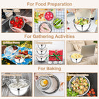 E-far Mixing Bowls with Lids and Graters, Stainless Steel Salad Mixing Bowl with Transparent Lid Set of 3, Metal Nesting Salad Storage for Kitchen Prepping/Serving/Baking, 4.6/2.6/1.5QT - Khaki