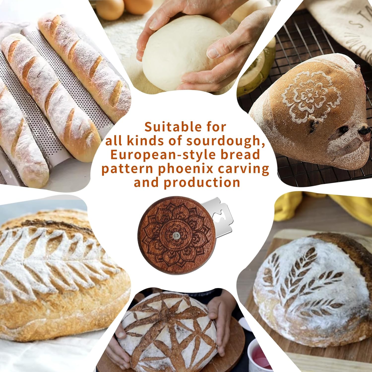 Bread Lame Sourdough Scoring Tool,Wooden Lame Bread Scoring Tool with 5 Razor Blades and Leather Storage Cover,UFO Bread Lame Dough Scoring Tool for Bread Baking