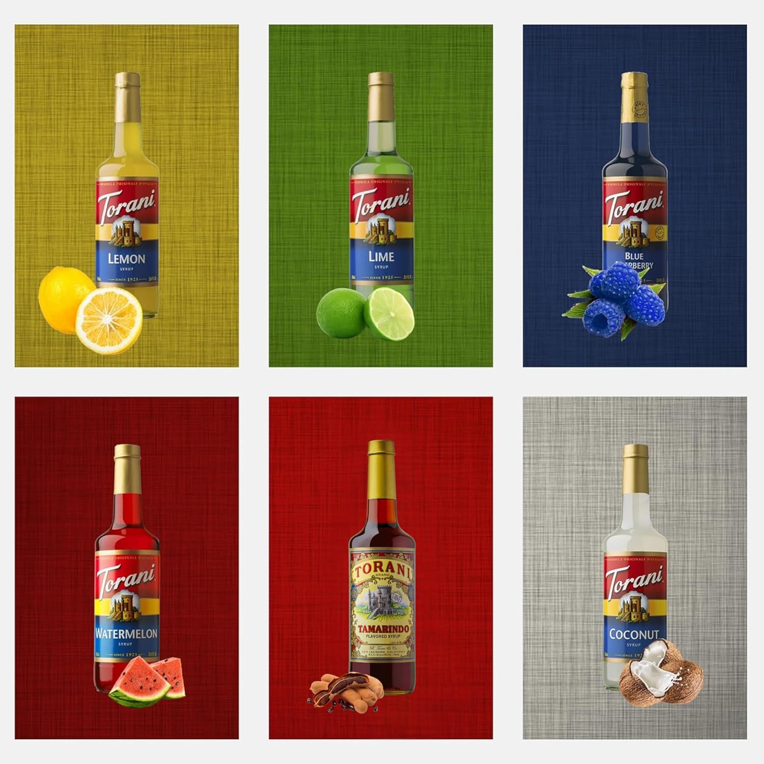 Summer Variety Syrup - Lemon, Lime, Coconut, Blue Raspberry, Watermelon & Tamarindo Syrups For Coffee,Italian Soda, Lattes, Frappes Flavor- 6 Pack With 6 Jimoco Pumps