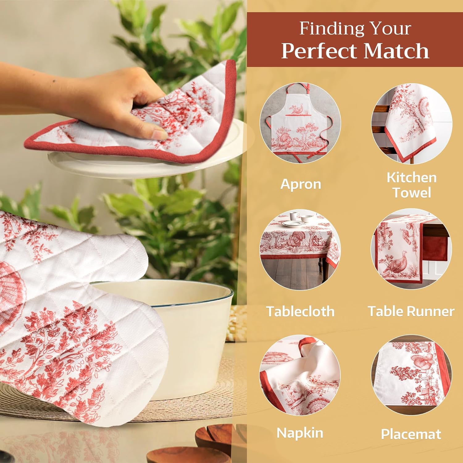 Maison d' Hermine Pot Holders 100% Cotton Heat Resistant Potholders 8" x 8" Hot Pads with Loop BBQ, Cooking, Baking, Grilling, Kitchen, Handling Hot Pans (Pack of 1, Holy Jouy - Red)