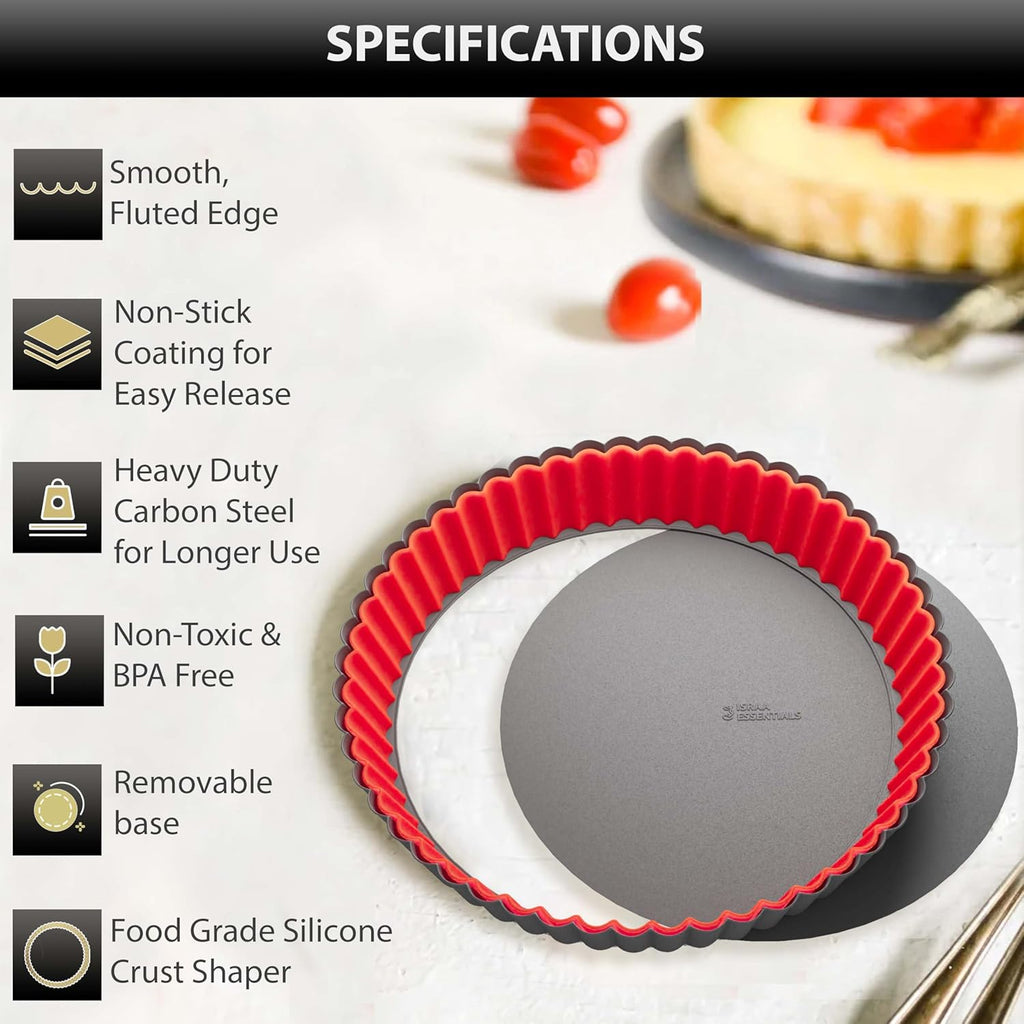 Fluted Tart Pan 9 inch Removable Bottom-Round Oreo Tart Pan with Crust Shaper Ring-Nonstick Carbon Steel Tart Molds for Baking, Fruit Tart, Pies & Quiche Baking Dish