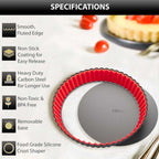 Fluted Tart Pan 9 inch Removable Bottom-Round Oreo Tart Pan with Crust Shaper Ring-Nonstick Carbon Steel Tart Molds for Baking, Fruit Tart, Pies & Quiche Baking Dish