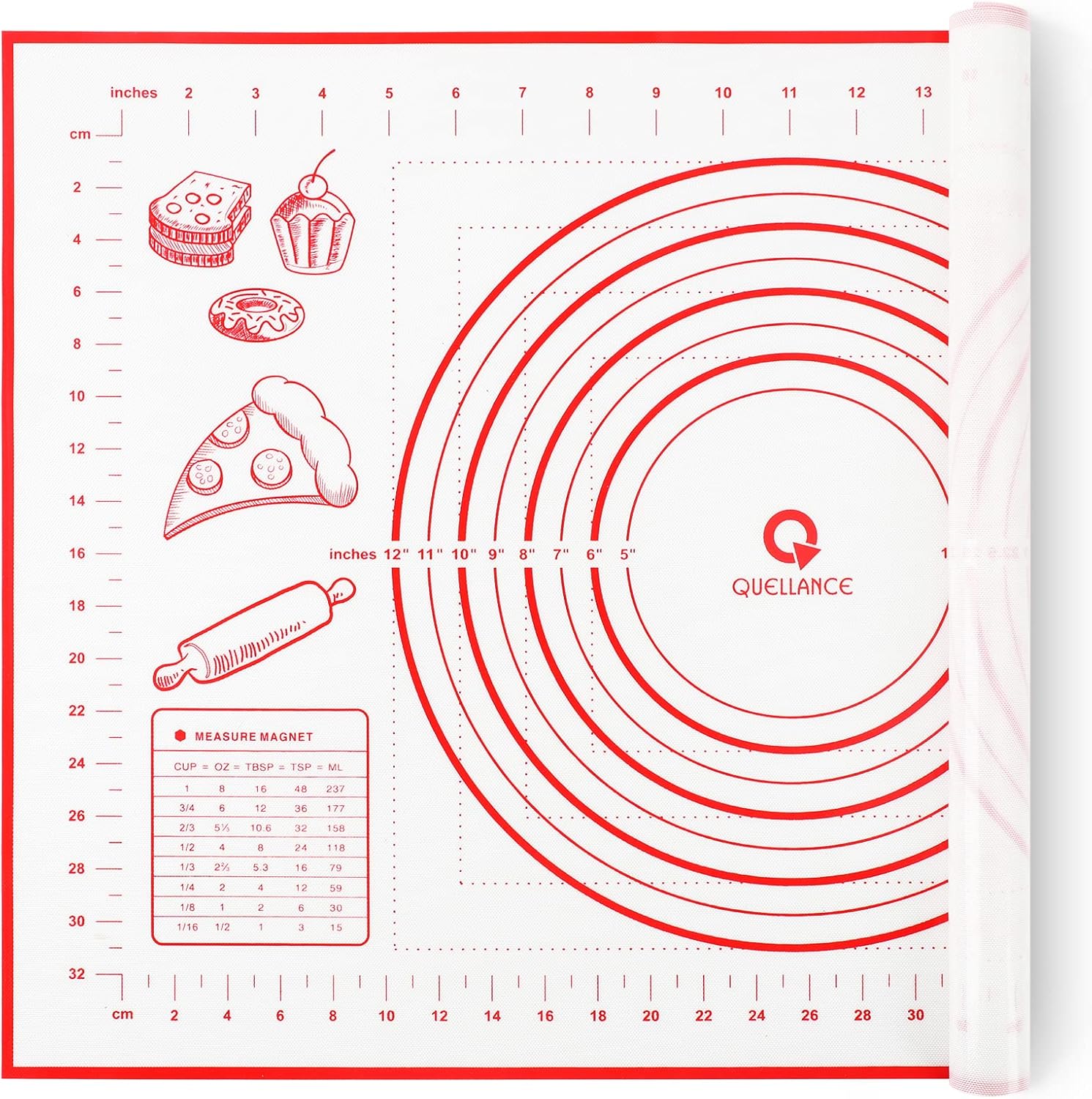 Silicone Pastry Baking Mat Dough - 16x24Inch Large Non Stick Slip Cookie Bread Rolling Mats Sheet, Kitchen Counter Kneading Cooking Board Pad Matt with Measurement for Pie Pizza Cookies Fondant Making