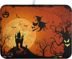 Happy Halloween Dish Drying Mat Fall Pumpkin Witch Dishes Draining Mats Spooky Castle Coffee Bar Bats Trick or Treat Dish Drying Pad Self Fast Absorbent Dryer Mat for Kitchen Countertop (18x24 in)