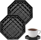 2 Pcs 4 Inch Drip Tray Coffee Countertop Tray Black Plastic Spill Octagon Drip Coaster with Honeycomb Grid for Drink Tea Wine Beverage