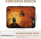 Happy Halloween Dish Drying Mat Fall Pumpkin Witch Dishes Draining Mats Spooky Castle Coffee Bar Bats Trick or Treat Dish Drying Pad Self Fast Absorbent Dryer Mat for Kitchen Countertop (18x24 in)