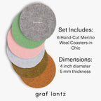 Graf Lantz - Bierfilzl Merino Wool Round Coasters Set of 6 - Chic (4" Circles) - Absorbs 30% of Weight - German Wool - Heat Resistant, Sustainable, & Reusable - Home Decor & Coffee Table Decor