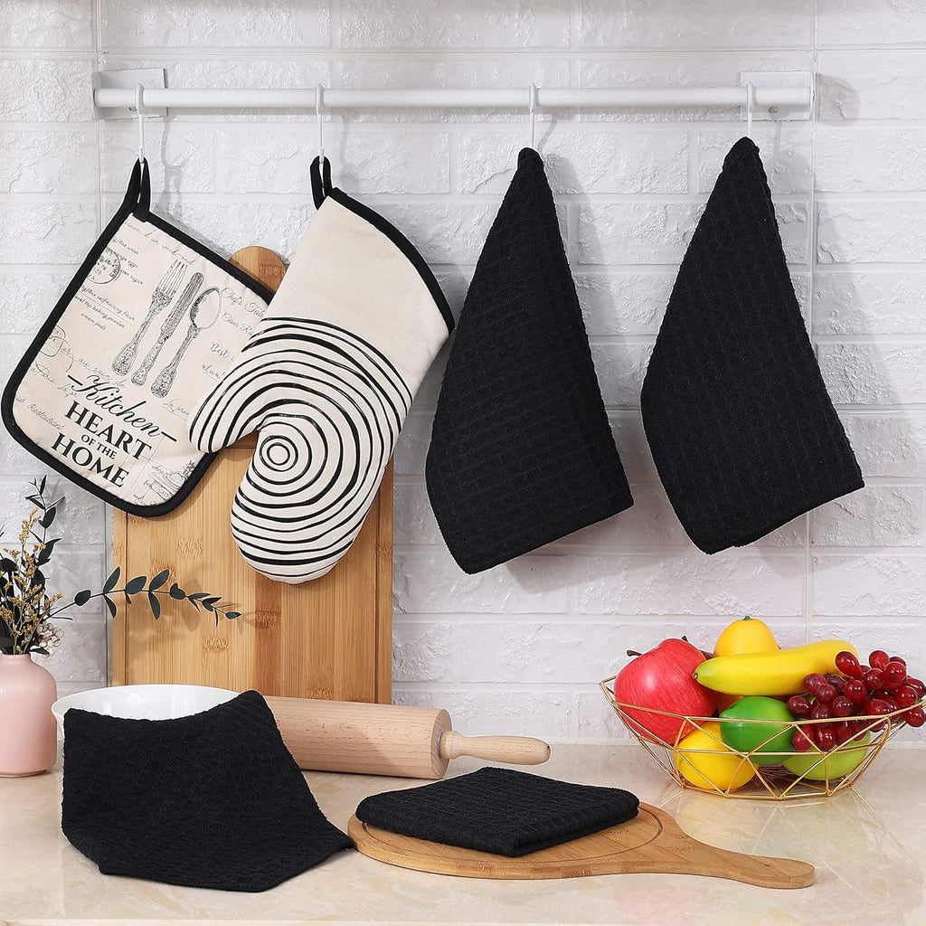 Homaxy Microfiber Waffle Weave Kitchen Dish Cloths, 12 x 12 Inch Ultra Absorbent and Solid Color Dish Towels for Kitchen Fast Drying Dishcloth for Washing Dishes, 6 Pack, Black