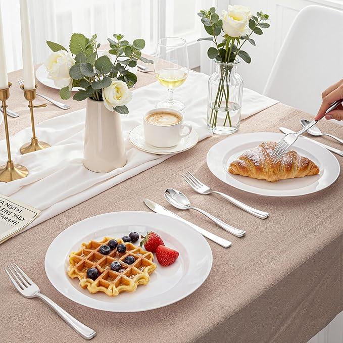 KIRE 120PCS White Plastic Plates - Heavy Duty White Disposable Plates for Party/Wedding - Include 60Pieces 10.25inch Dinner Plates - 60Pieces 7.5inch Dessert/Salad Plates