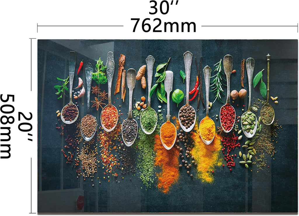 DAIFURONGE Tempered Glass Stove Backsplash Panel - Artistic Spice Design | Heat-Resistant Splash Guard, Kitchen Wall Decor,(30"x20"