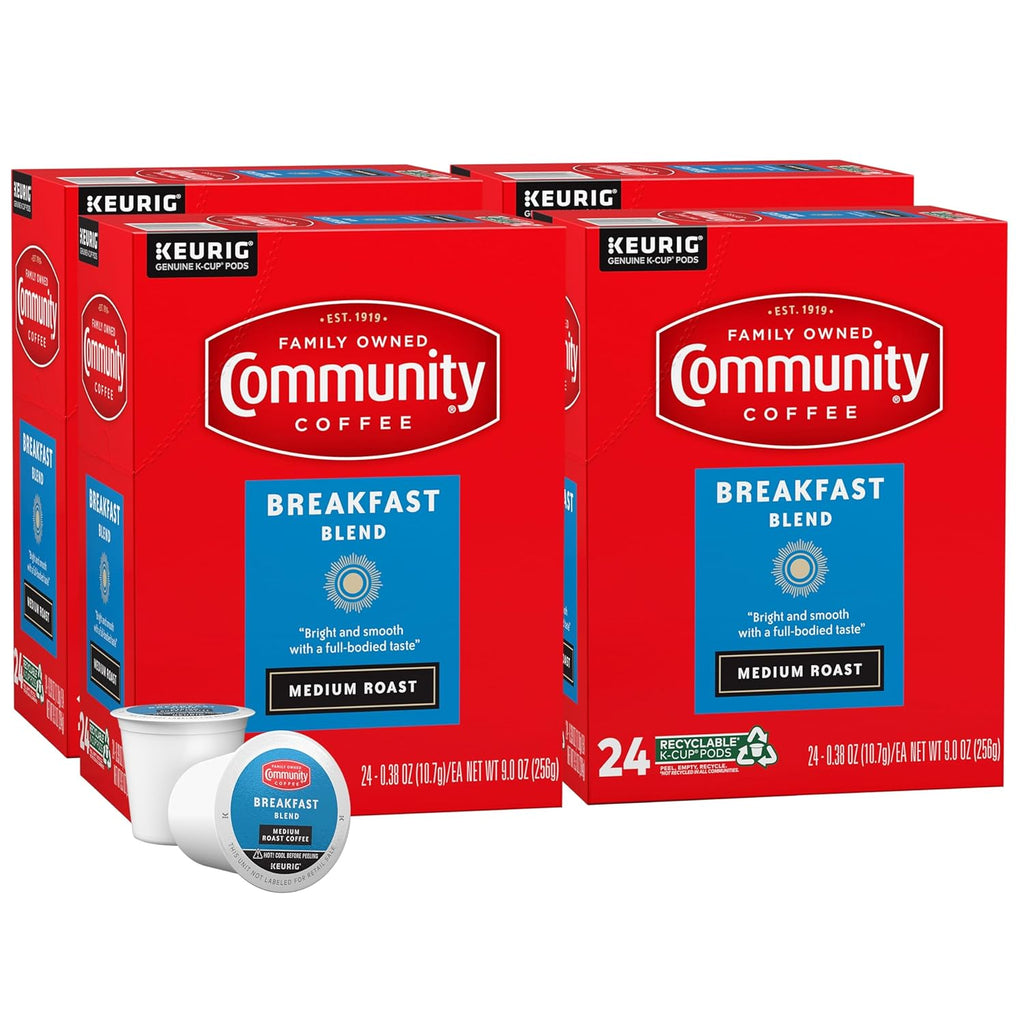 Community Coffee Breakfast Blend 96 Count Coffee Pods, Medium Roast, Compatible with Keurig 2.0 K-Cup Brewers, 24 Count (Pack of 4)