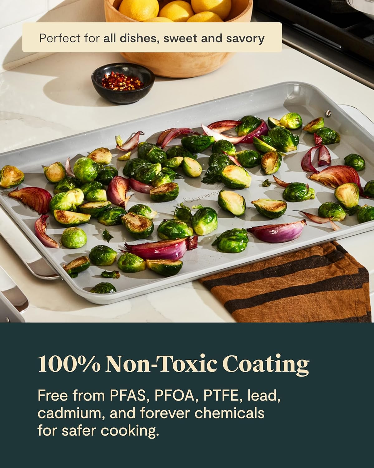 Caraway Non-Stick Ceramic Large Baking Sheet Duo - Naturally Slick Ceramic Coating - Non-Toxic, PTFE & PFOA Free - Perfect for Baking, Roasting, and More - Large (18" x 13") - Slate