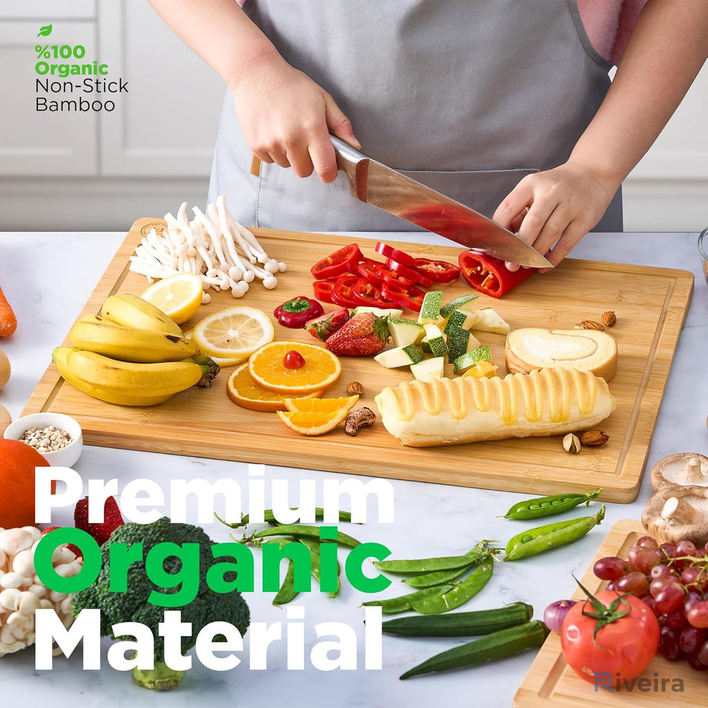 Riveira Cutting Boards For Kitchen – Gourmet Bamboo Grandeur: 20 x 14 Inches Bamboo Wood Cutting Board – Natural Non Toxic Cutting Board – Innovative Juice Grooves Wood Cutting Boards For Kitchen