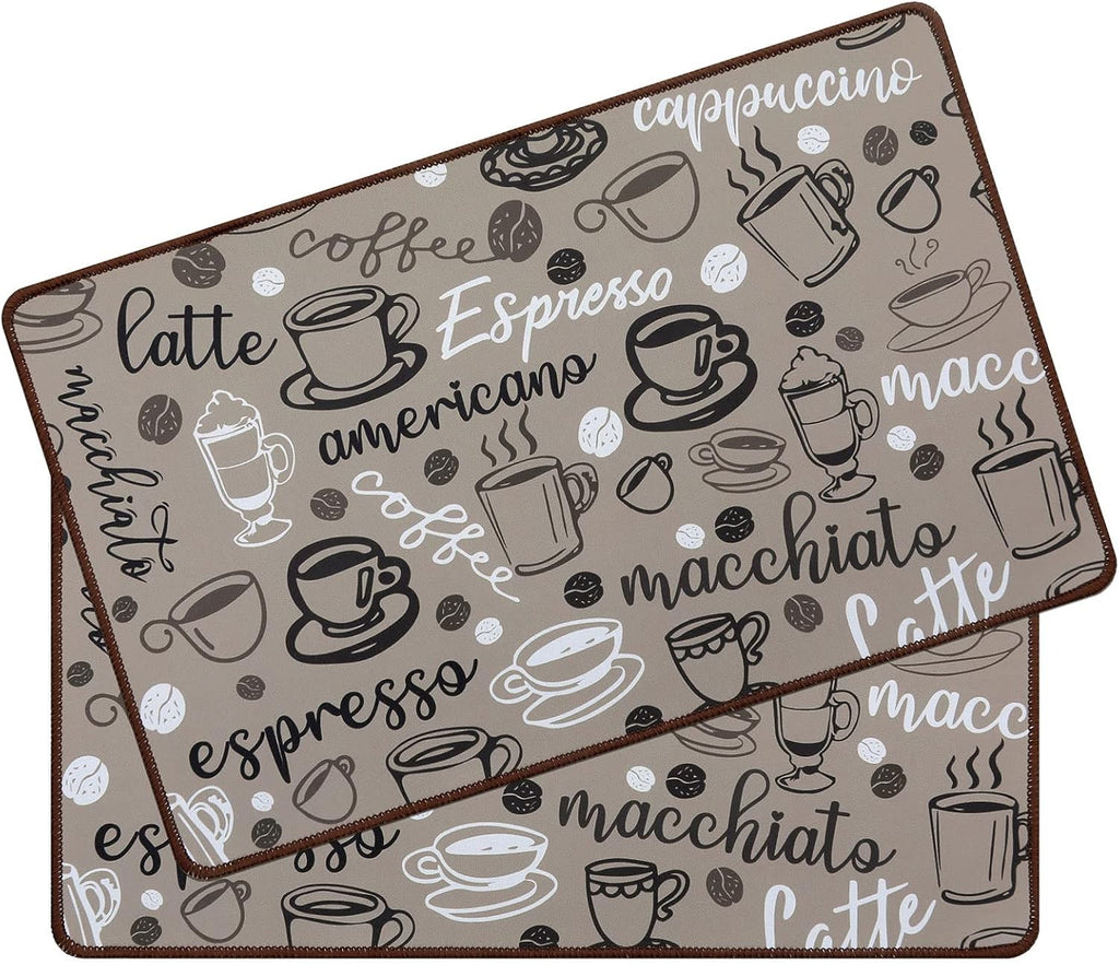 SHACOS Coffee Mat 2-Pack 12x19 Inch Absorbent Non Slip Coffee Maker Mat for Countertop Bar Accessories Espresso Machine Mat Dish Drying Mat Heat Resistant, Khaki