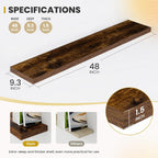 48 Inch Floating Shelves, 9.3" Deep Floating Shelf Wall Mounted, 48" Wall Shelves, Rustic Deep Bookshelf, Large Display Shelves & Storage Shelves for Bedroom, Living Room, Brown, Set of 1