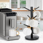 MyLifeUNIT Mug Holder Tree, 360° Rotated Coffee Cup Holder with 6 Hooks, Wooden Coffee Mug Holder Organizer for Counter Top, Coffee Bar Accessories (Black)