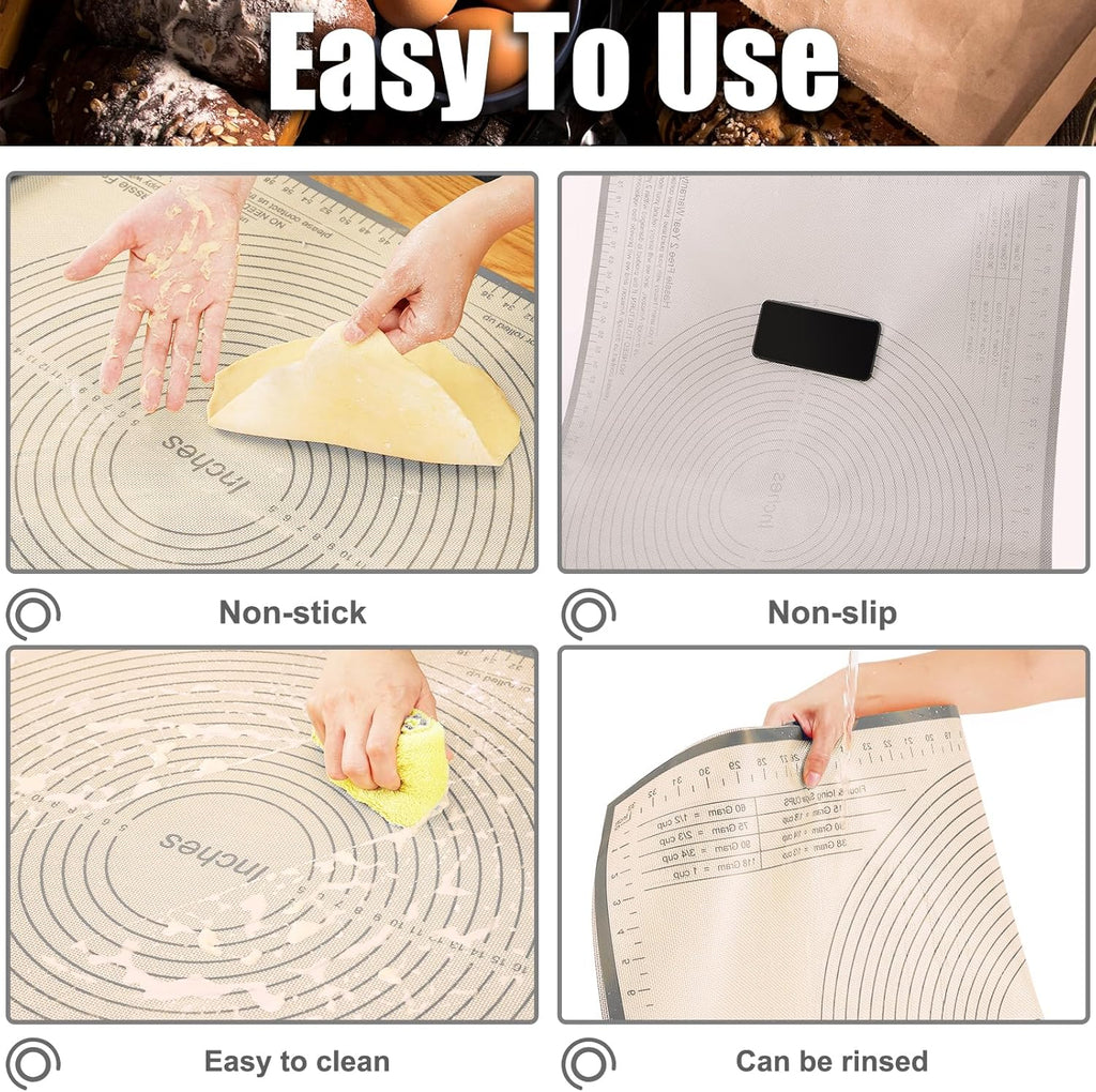 Silicone Pastry Mat 36x24 Inch - Kitchen Counter Nonstick Baking Mat Perfect for Dough, Pastry, Pie Crust, Fondant, Bread, Cookies, Pasta, Pizza