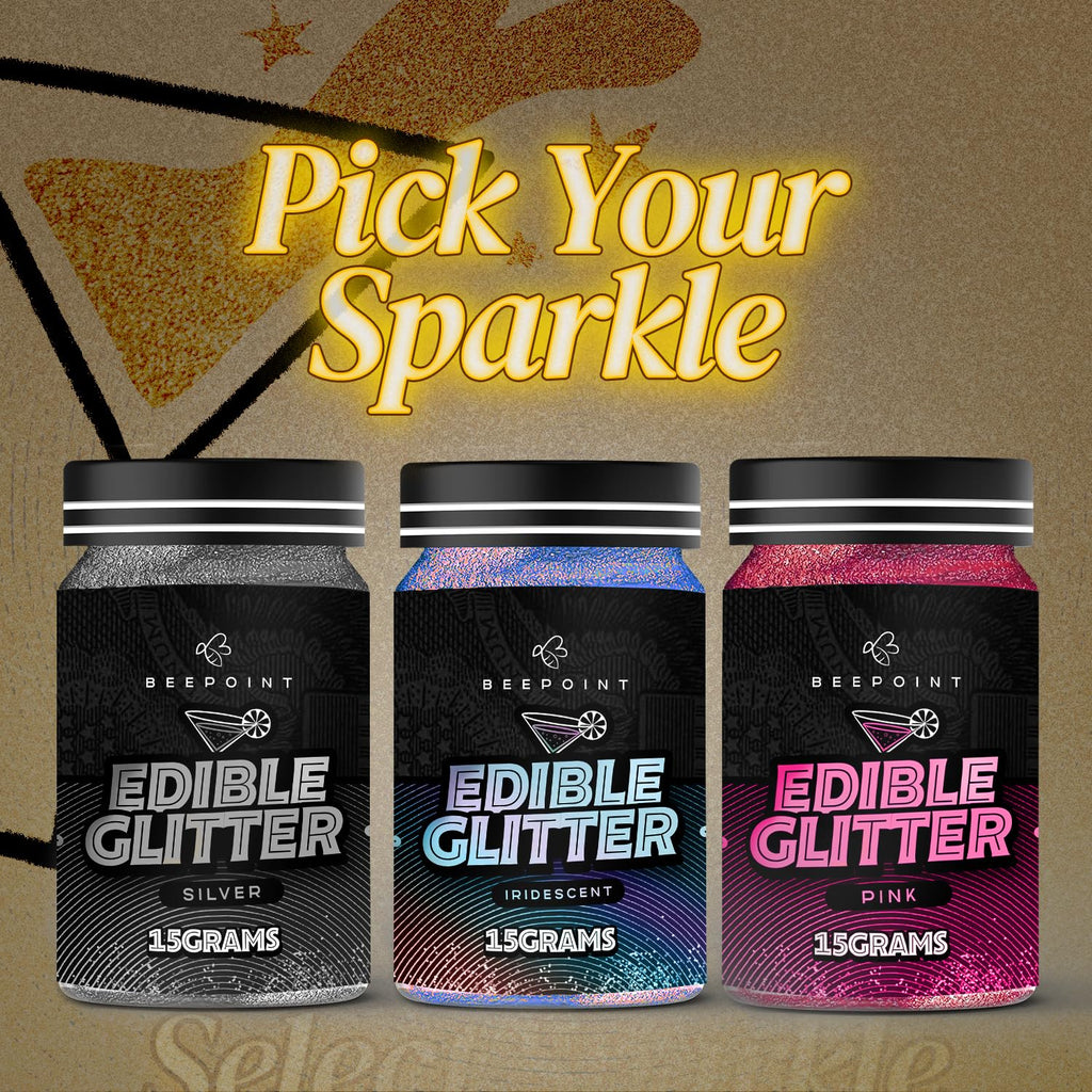 BeePoint Silver Edible Glitter for Drinks 15g - Food Grade, Vibrant Color Shimmer Powdered Dust for Drinks, Cocktails, Cake Decorating, Baking, Chocolates, Candy, Sweets, & Cookies - Vegan & Gluten Free