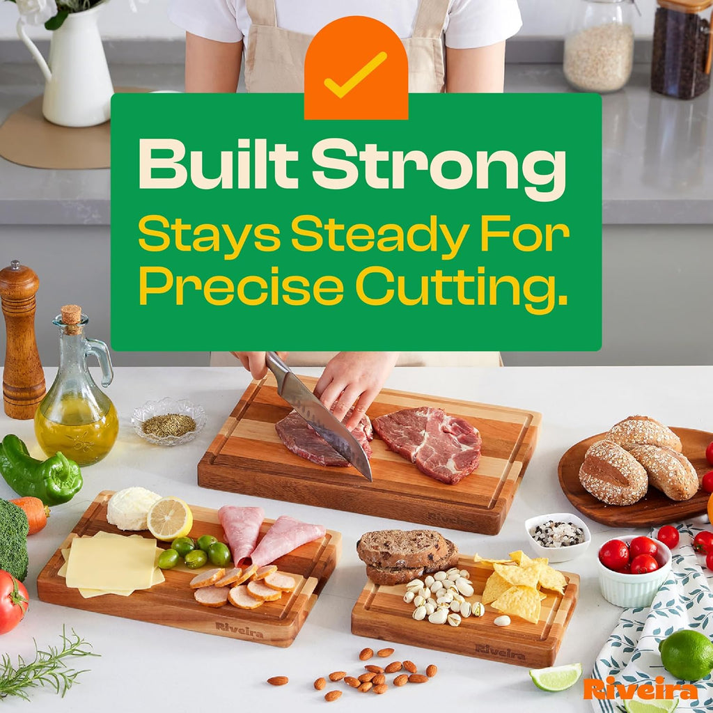 Riveira Walnut/Cherry/Maple Wood Cutting Board Set - Versatile And Durable: 3 Pcs Wooden Cutting Boards - Natural Wooden Cutting Boards For Kitchen Set - Complete Walnut/Cherry/Maple Cutting Board